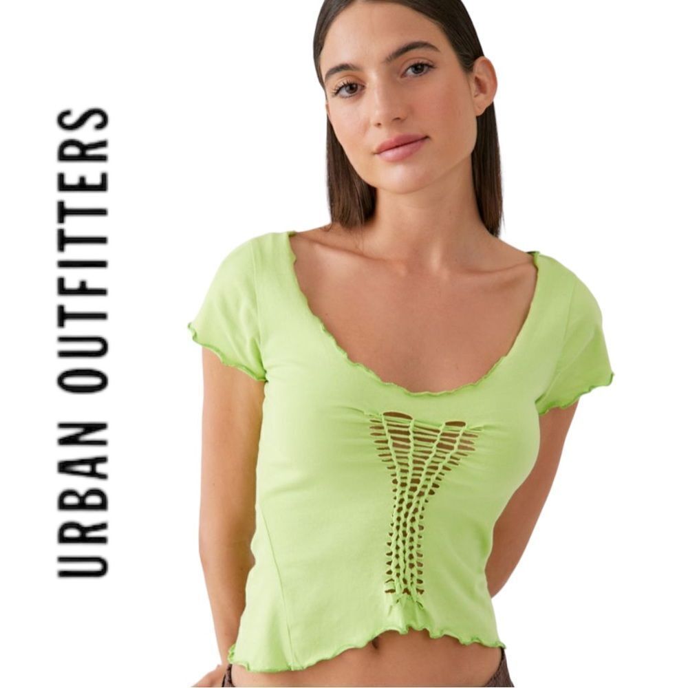 NEW UO Urban Outfitters Women's Lime Green Richie Cutout Shirt Tee M